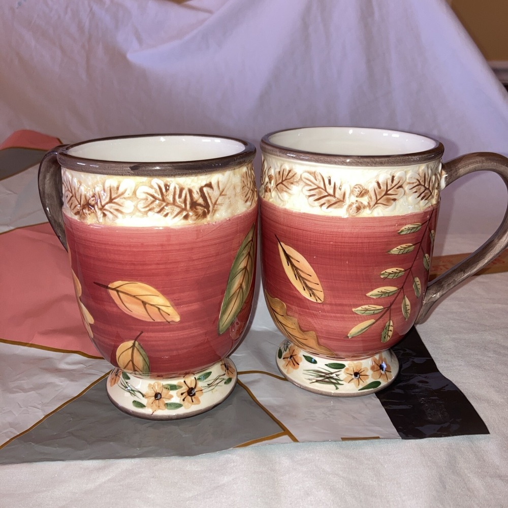 Set Of 2 WCL Fall Design Coffee Mugs. Good Condition. One Has A Tiny Chip.